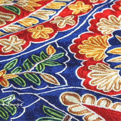 Blue Paisley Rug with Hand Embroidery in Silk